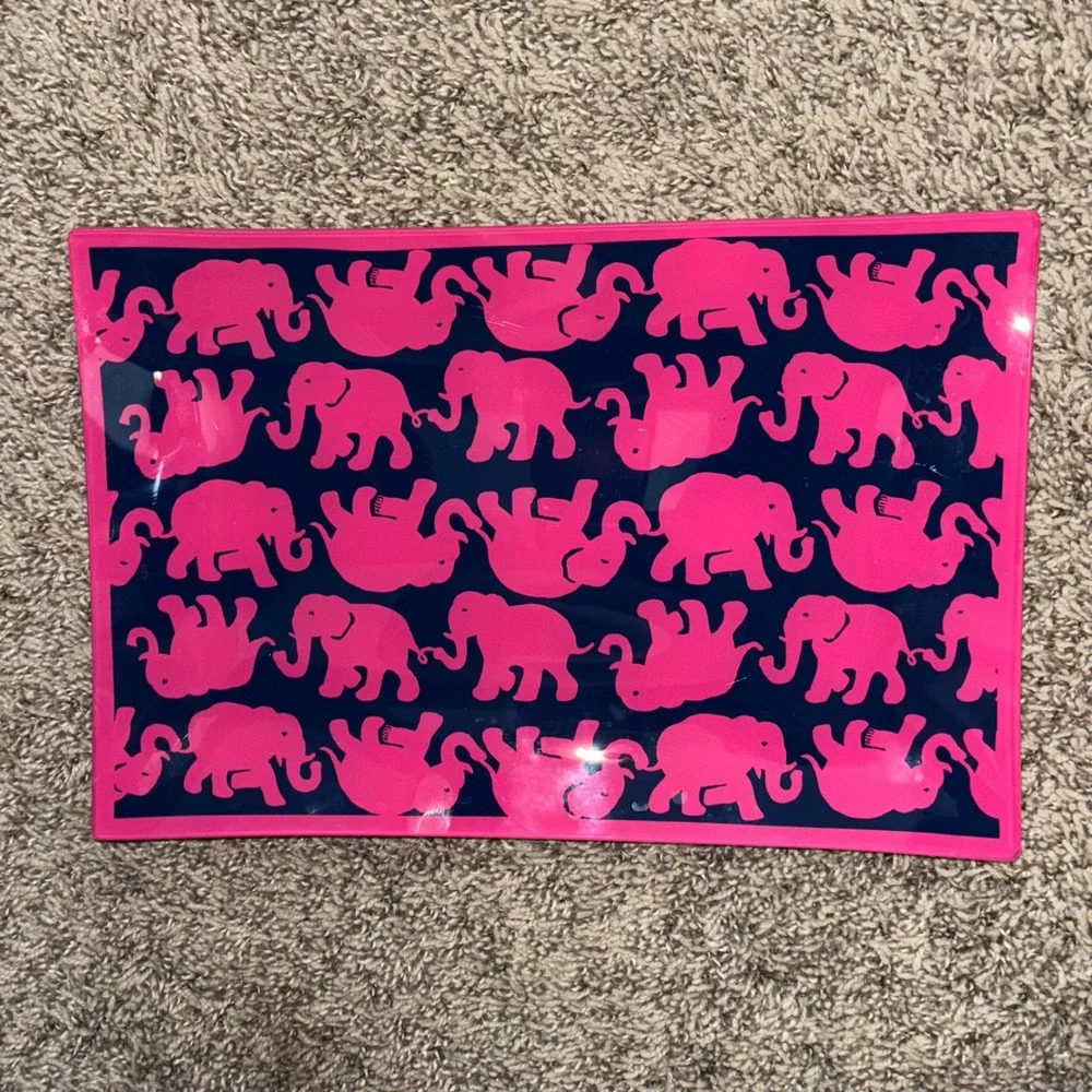 Lilly Pulitzer Pink Elephant Navy Blue Melamine Serving Tray Rectangular 12x8